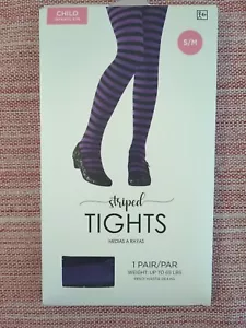 Purple And Black Striped Tights Child Size S/M Up To 65 Pounds - Picture 1 of 4
