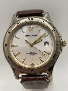 Vintage Hugo Max Watch Date Quartz Mens Watch 18K Gold plated New Battery! - Picture 1 of 6
