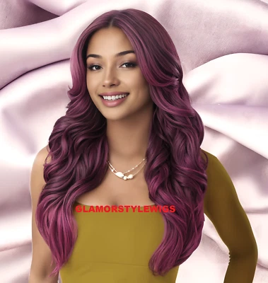 34" FULL WIG 3 WAYS PART LONG WAVY LAYERED PURPLE MIX HEAT OK NWT - Image 1 of 2