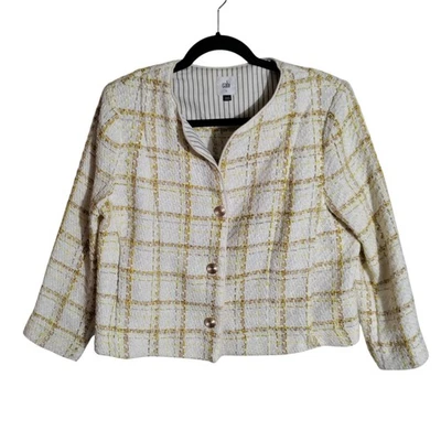 Cabi Coco 夹克 #6256 黄色奶油色白色格子 L 码  — 第 1/4 张图片