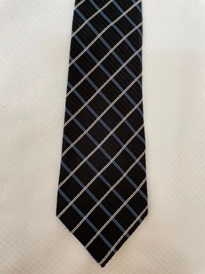 Corbata de seda a rayas negra azul blanca para fabricantes de camisas Eagle resistente a las manchas Foto 1 de 3