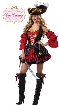 Mujeres Españolas Disfraz Pirata Vestido Chaleco Sombrero Plumado Halloween 01196 Talla M Foto 1 de 4