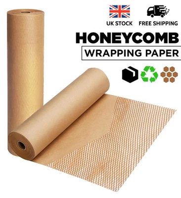 BROWN KRAFT HONEYCOMB WRAPPING PAPER ROLL ECO PACKAGING 300MM/500MM | 30M/50M - Image 1 of 4