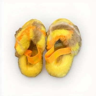UGG "Fluff Yeah Slide Spotty" Yellow Black Toddler 7 Sheepskin Sandals Great - Image 1 of 4