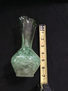 MCM Opalescent Green Splatter Handkerchief Vase 7" Tall - Picture 1 of 5