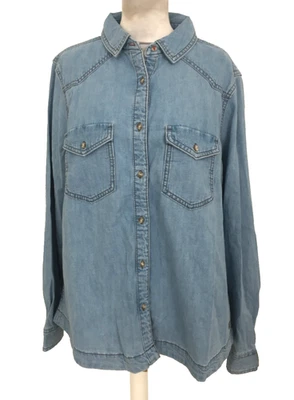 Crew Clothing Co Women's Blouse Size 16 Blue Denim L/Sleeve Patch Pocket New F1 - Image 1 of 4
