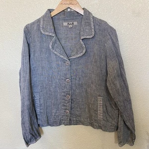 FLAX 100% Linen Jacket Blazer Coat Lagenlook Lightweight Pockets Small Blue - Picture 1 of 5