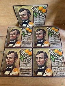 Abe Lincoln Fruit Crate Label Washington Navel Oranges 10x11 Vintage Lot Damaged - Picture 1 of 24