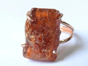 Hessonite Garnet Natural Crystal Rough Wire Wrapping Copper Adjustable Ring - Picture 1 of 8