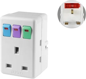 Adattatore spina 3 vie UK, adattatore multi spina, prese di prolunga plug in, presa - Foto 1 di 7