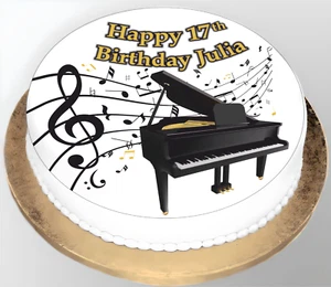 Piano with Notes Music Personalised Edible Icing Sheet / Cake Topper 6-8" Round - Picture 1 of 2