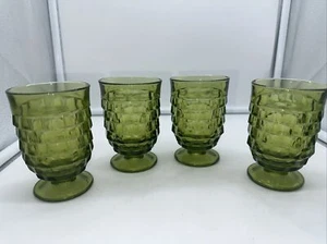 Vtg Indiana Glass Whitehall Juice Glasses Cubist Avocado Green 4oz/8 oz SET OF 4 - Picture 1 of 8