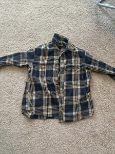 Timberland Shirt Mens Large Maroon Tan Blue Brown Plaid Flannel - Picture 1 of 18