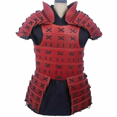 Armadura de couro vermelha samurai no peito para LARP, cosplay e armadura de reconstituição - Imagem 1 de 4