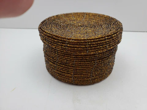 Brown Beaded and wire small basket Cover