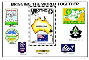 LESOTHO 1987 SCOUTS S/S mnh AUSTRALIA JAMBOREE, MAPAS, BANDERAS 💲ENVÍO GRATUITO💲 - Imagen 1 de 1