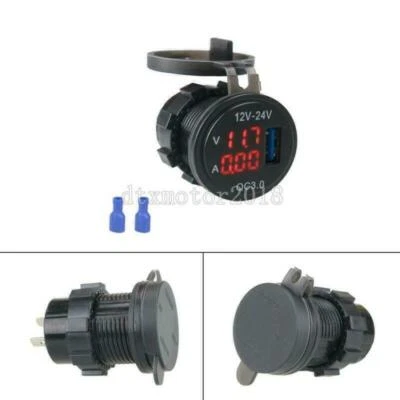 12-24V QC3.0 USB Power Car Charger Fast USB Socket Outlet + Red LED Voltmeter - Image 1 of 4