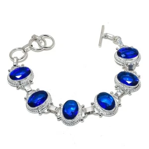 Blue Tanzanite Gemstone Handmade 925 Sterling Silver Jewelry Bracelet Size 7-8" - Picture 1 of 1