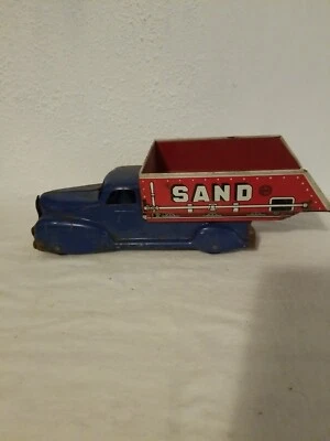 Camión de volteo vintage años 40 años 50 marx azul estaño grava arena Foto 1 de 4