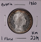 1860 Austria Silver 1 Florin Coin - Francis Joseph I / COIN HAS TONING