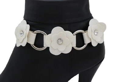 Mujer Plata Bota Cadena Pulsera Artificial Zapato Dije Color Blanco Flores Tobillera Foto 1 de 4