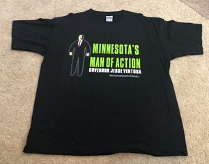 Vintage 1998 Jesse Ventura Minnesota Man-of-Action T-shirt XL Black 90s Graphic - Picture 1 of 4