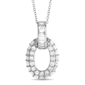 14K White Gold 0.63ct Diamond Oval Necklace - Picture 1 of 3