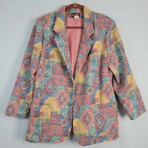 Blazer Vintage Estampado Suroeste Talla 14 Multicolor Años 80 90 Bolsillos Colorido EE. UU. - Imagen 1 de 8