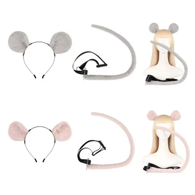 Anime-Cosplay Props Mouse Ears and Tail Set Plush Furry Ears Hairhoop with Tail - Image 1 of 4