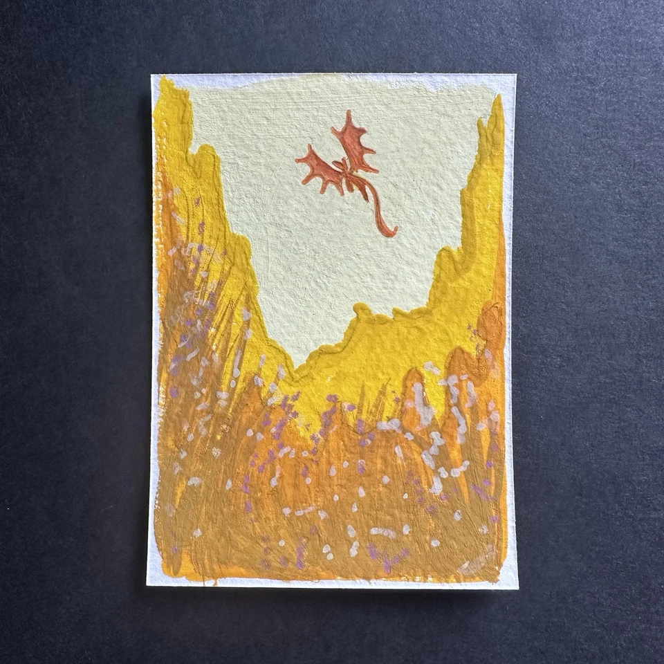 Tarjeta de arte de pintura ACEO original dragón amarillo gouache Foto 1 de 1