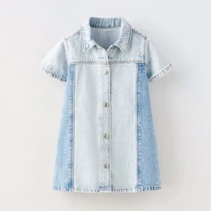 Zara Kids Denim Jean Dress Snap Front Toddler Girls Size 4-5 Years - Picture 1 of 8