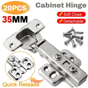 20x Soft Close Kitchen Cupboard Cabinet Door Hinges Slow Shut Full overlay 35mm - Picture 1 of 18