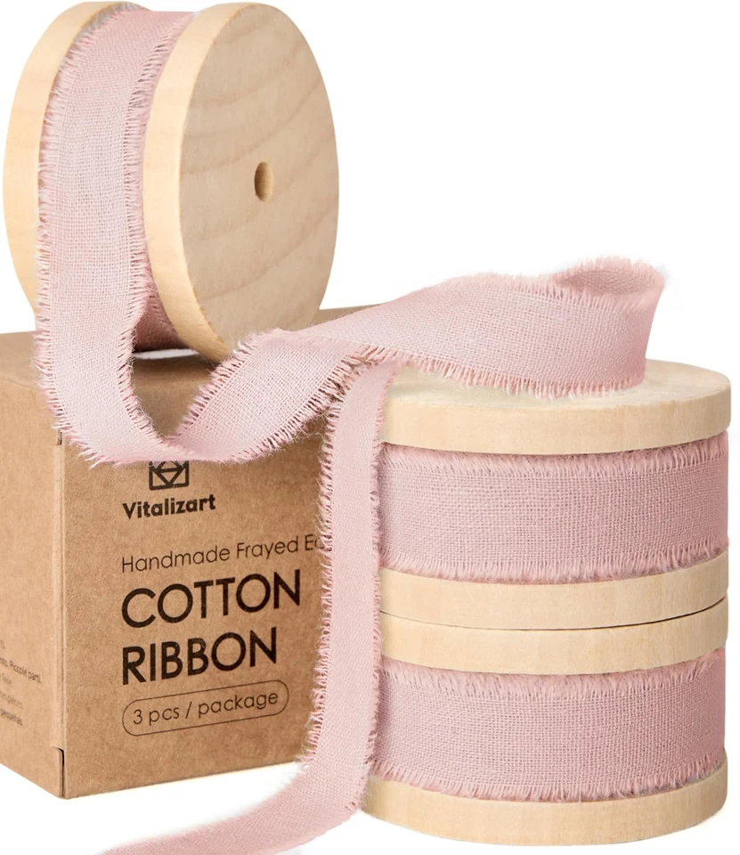 粉色棉质丝带手工条纹 5/8 英寸 x 21 码 纯天然棉 — 第 1/4 张图片