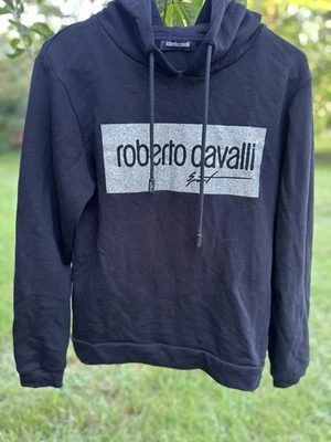 Auténtico Roberto Cavalli Negro Brillante Logo | Sudadera con Capucha de Algodón para Mujer de Lujo | S Foto 1 de 4