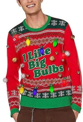 I LIKE BIG BULBS Ugly Christmas Holiday Sweater Spenser’s LARGE Lights & Sound - Image 1 of 4
