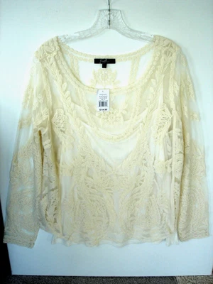 Blusa Earl Jean Marfil Encaje Manga Larga Transparente XL Reg 44.00 Nueva con Etiquetas Foto 1 de 4