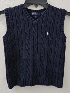Polo Ralph Lauren Boy’s Youth V-Neck Cable Knit Vest Size 7 Navy Pony Logo - Picture 1 of 3