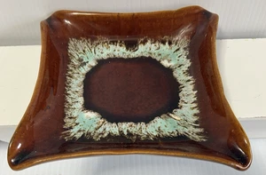 ASHTRAY Brown & Blue Drip Glaze Mid Century USA Trinket Bowl Ashtray Catchall - Picture 1 of 4