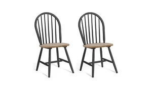 Habitat Burford Pair of Solid Wood Dining Chairs - Dark Grey - Picture 1 of 6