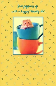 Cute & Funny HELLO Card, Hamster Coffee Mugs by American Greetings + Envelope - Picture 1 of 4