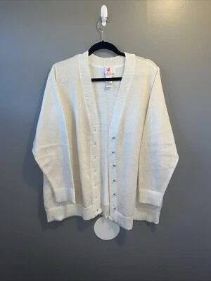 Quacker Factory Button-Front Ivory Cardigan Womens 1X Metallic Gold Sparkle - Image 1 of 4