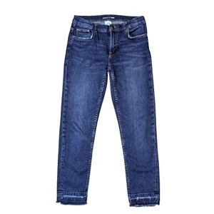 Zara Girls Straight Fit Ankle Raw Hem Dark Wash Distressed Denim Jeans 11/12 - Picture 1 of 9