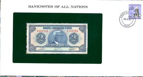 Banknotes of All Nations Haiti 1973 2 Gourdes P-211 UNC F157755 Cover