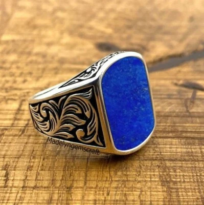 Lapis Lazuli Gemstone Ring Birthday Gifts For Husband Ring 925 Silver Blue Ring - Image 1 of 4