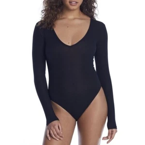 NearlyNude MIDNIGHT 2x2 Modal Ribbed Plunge Bodysuit, US Small - Picture 1 of 4