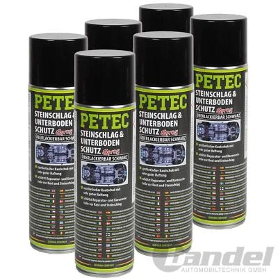 6x500ml PETEC STONE CHIP & UNDERBODY PROTECTION RUBBER BLACK SPRAY RUST PROTECTION - Image 1 of 3