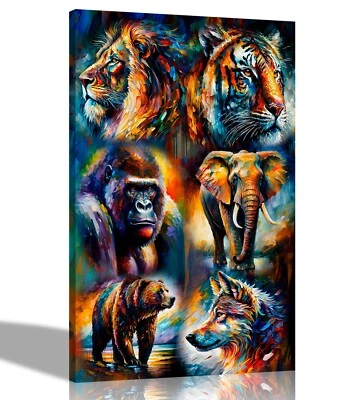 Animal Collage Colourful Canvas Wall Art Prints Abstract Picture Wildlife Poster - Image 1 of 4