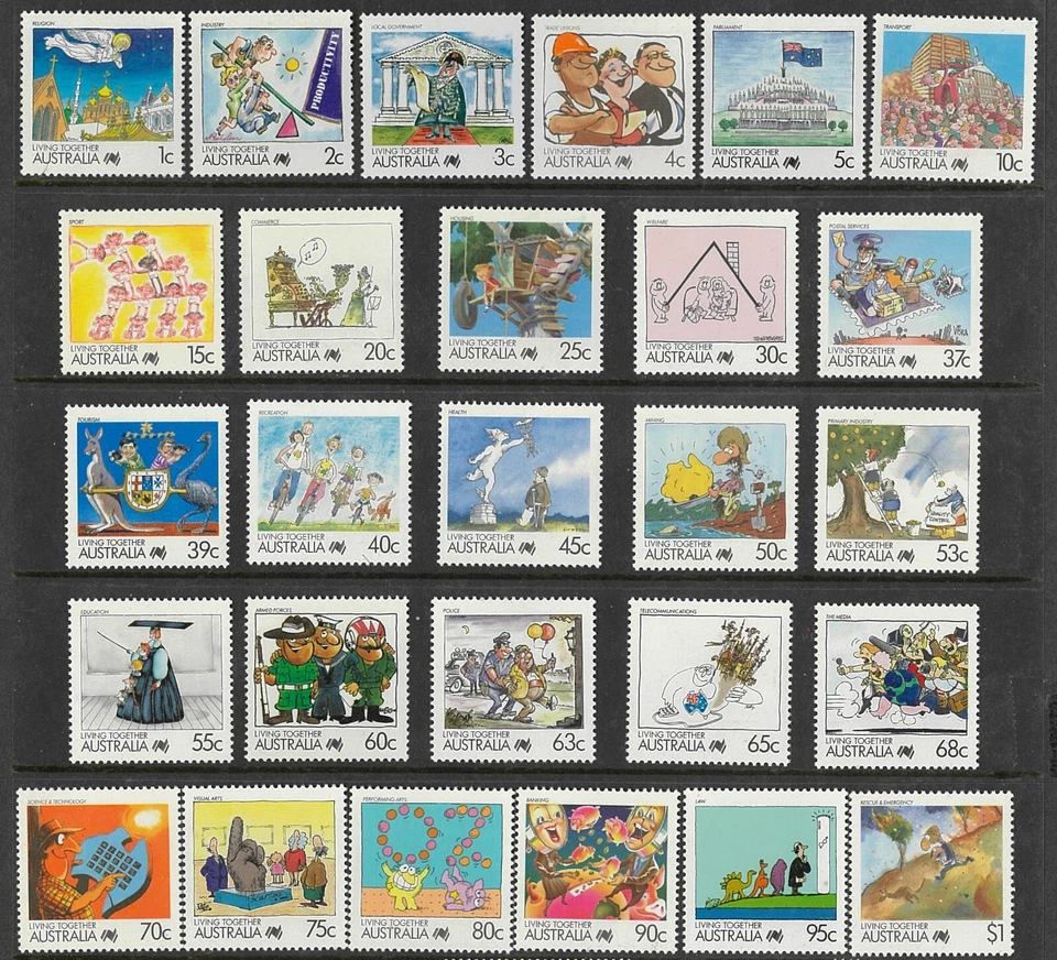 1989 Australian Living Together Mint Caricatures Series Full Set of 27x Stamps - Image 1 of 1
