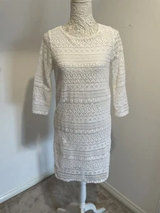 LADIES LA REDOUTE WHITE COTTON GUIPURE LACE SHIFT DRESS UK SIZE 8 - Picture 1 of 8