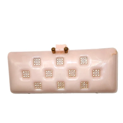 Vintage Ilene Lucite Purse Pearly Pink Rhinestone Accents TLC READ - Image 1 of 4